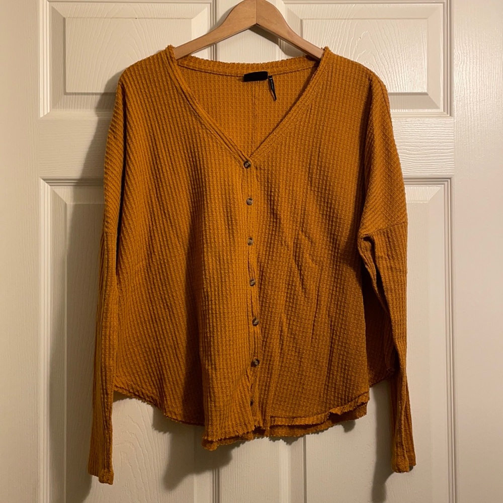 Urban Outfitters Out From Under Jojo Thermal Button-Front Mustard Top Size M